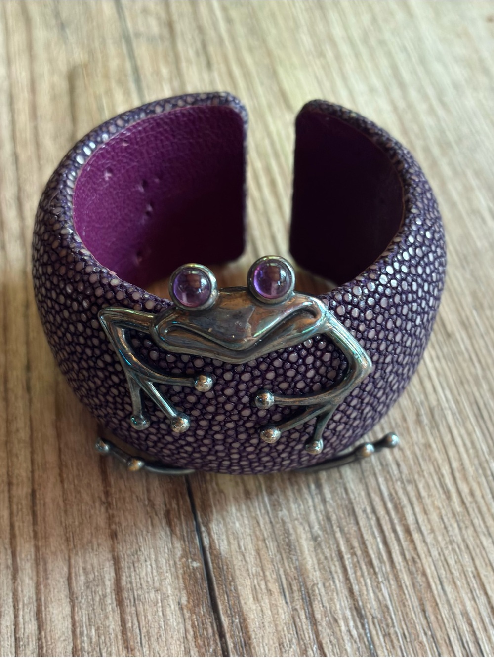 Purple Leather Frog Cuff Bracelet